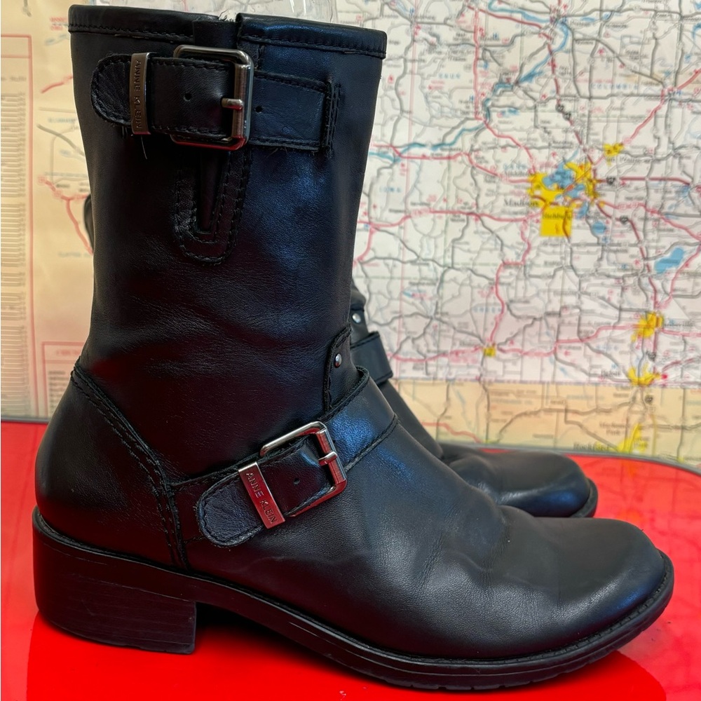 Anne Klein black leather moto boots size 6